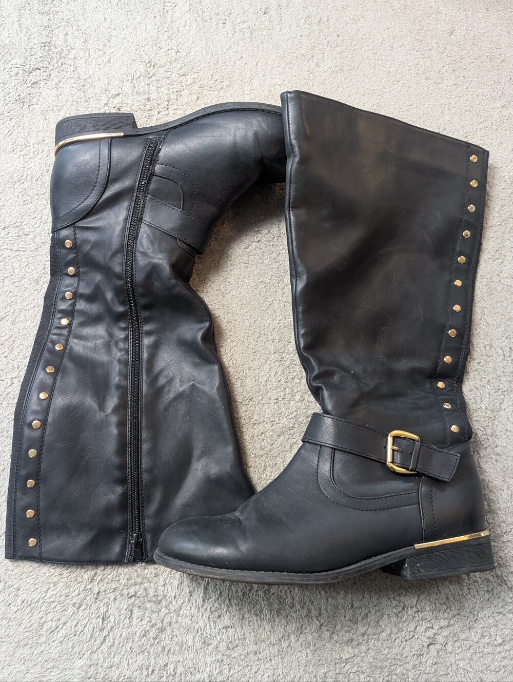 Cloudwalkers Avenue Size 11 Black & Gold Studded Faux Leather Tall Boots